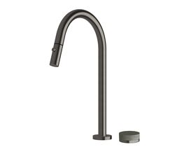 Sussex Pure Progressive Sink Mixer Tap Set with Pull Out Spray and Linear Textured Handle PVD Brushed Gunmetal (4 Star)