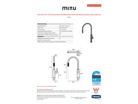 Specification Sheet - Mizu Drift 3 in 1 Filtered Gooseneck Sink Mixer Filter System Brushed Gunmetal (5 Star) Lead Free