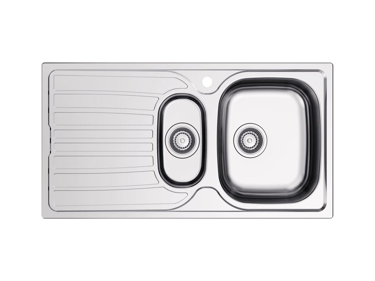 Hero - Posh Bristol 1 & 1/3 Bowl Sink 1 Taphole Right Hand Bowl with Drainer Stainless Steel