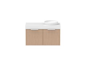 Supporting Image - Kado Neue Fluted Square 900mm Wall Hung Vanity with Right Basin 90mm Top Blonde Oak
