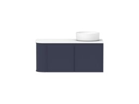 Hero - Kado Era Single Curve All Door 1050mm Wall Hung Vanity with Right Hand Basin 20mm Top Royal Battle Blue