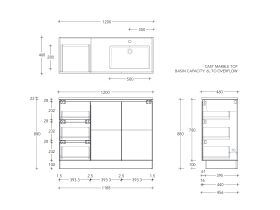 Posh Domaine Conventional 1200mm Single Bowl Floor Mounted Vanity Unit Cast Marble Top Right Hand Basin