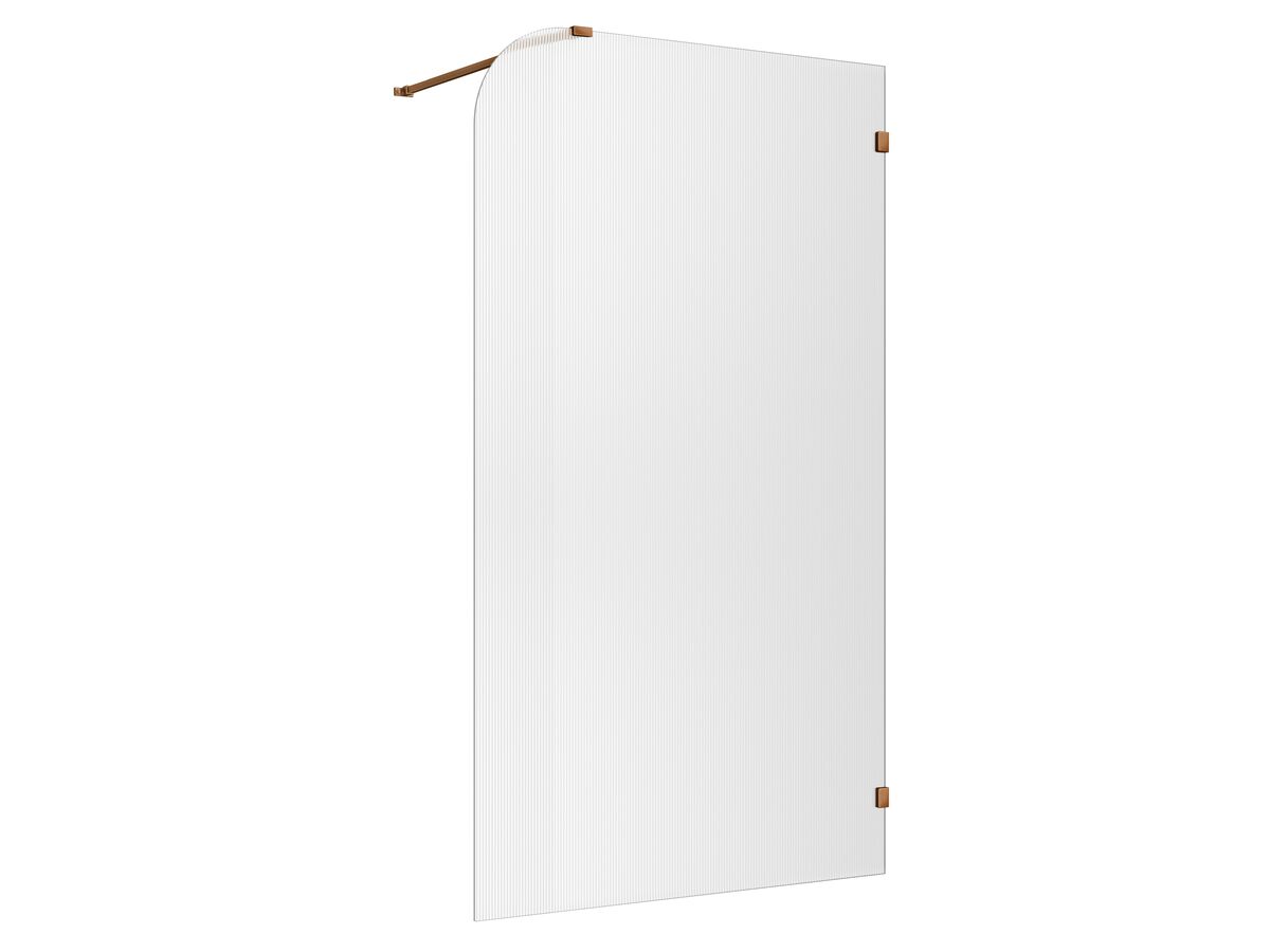 Hero - Kado Lux Frameless Curved Right Fluted Panel with Wall Clips 1200mm Brushed Bronze