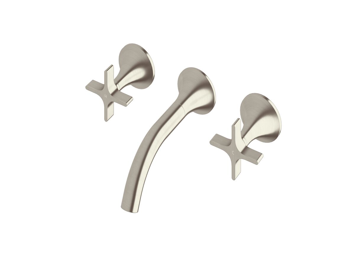 Sussex Oria Cross Wall Basin Set 165mm PVD Brushed Nickel (5 Star)