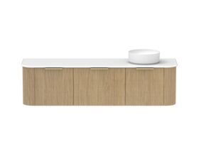 Supporting Image - Kado Neue Fluted Double Curve All Drawer 1800 Wall Hung Vanity with Right Hand Basin 20mm Boston Oak