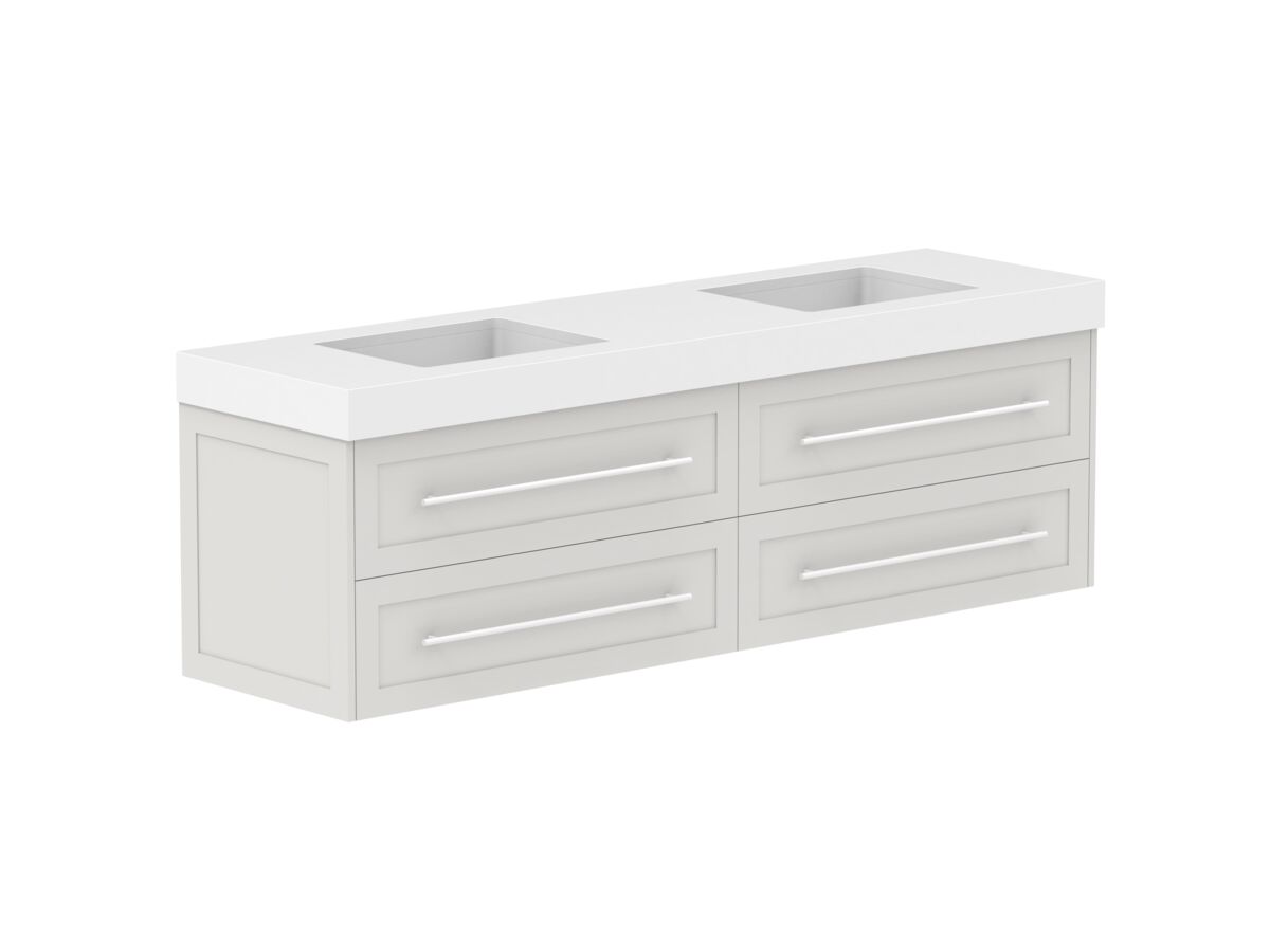 Supporting Image - Kado Lux All Drawer 1800mm Wall Hung Vanity Double Basin 90mm - Feather Grey - Angle