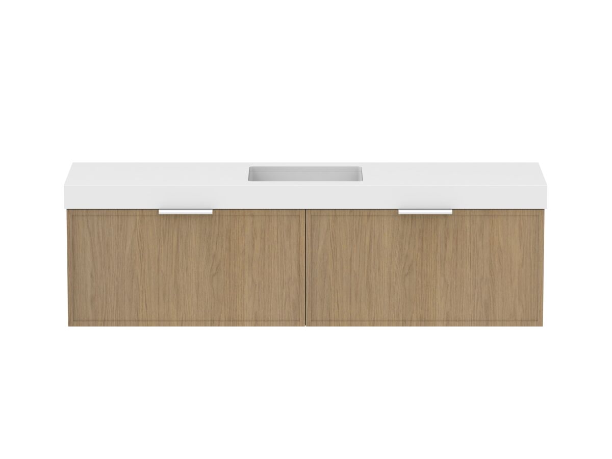 Supporting Image - Kado Lux Slim All Drawer 1800mm Wall Hung Vanity with Centre Basin 90mm Top Boston Oak