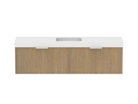 Supporting Image - Kado Lux Slim All Drawer 1800mm Wall Hung Vanity with Centre Basin 90mm Top Boston Oak
