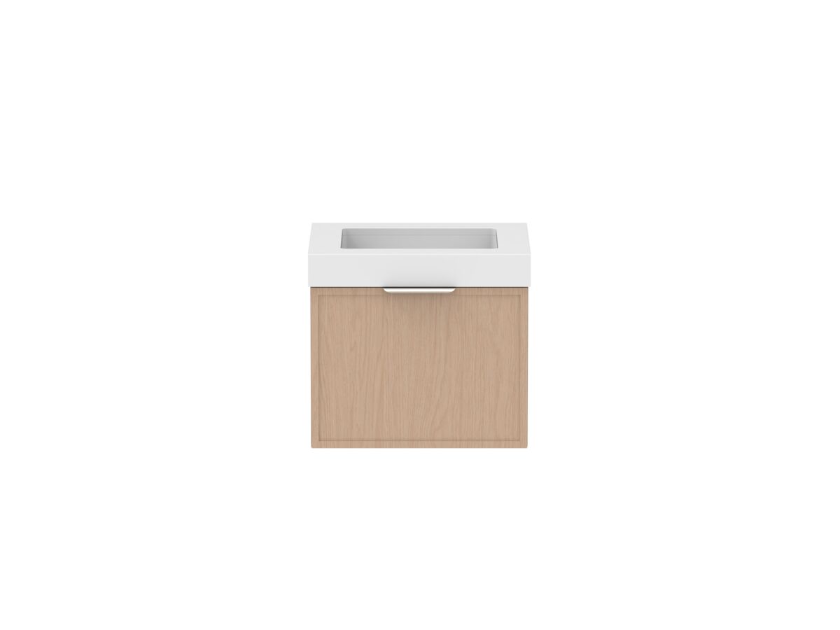 Supporting Image - Kado Lux Slim All Drawer 600mm Wall Hung Vanity with Centre Basin 90mm Top Blonde Oak