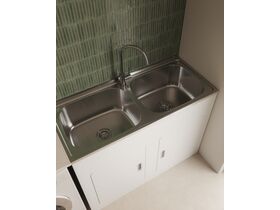 In Situ - Posh Bristol Double Laundry Trough & Cabinet 45L + 45L with 1 Taphole and Bypass Stainless Steel