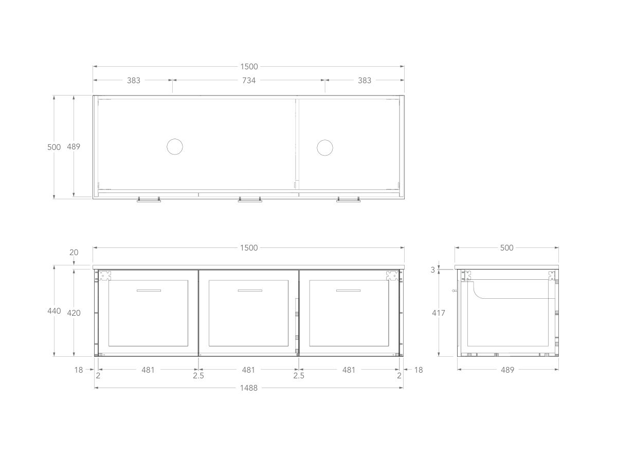 Kado Lux All Door 1500mm Double Bowl Wall Hung