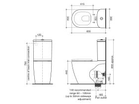Technical Drawing - Caroma Forma II Cleanflush Close Coupled Back to Wall Back Inlet Toilet Suite with Soft Close Quick Release Seat (4 Star)
