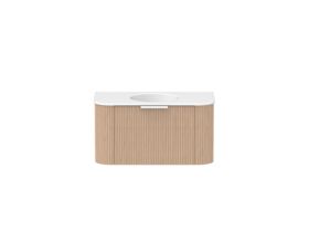 Supporting Image - Kado Neue Fluted Double Curve 900mm Wall Hung Vanity Centre Basin Matte White Ceramic Top Blonde Oak