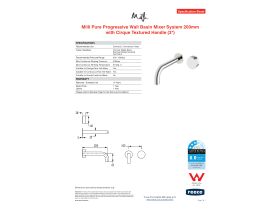 Specification Sheet - Milli Pure Progressive Wall Basin Mixer Tap System 200mm with Cirque Textured Handle