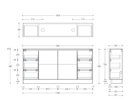 Posh Domaine 1800mm Ensuite Floor Mount Vanity Unit Double Bowl Cherry Pie, Friday Hybrid Quartz & Caesarstone Top