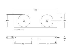 Omvivo Neo Solid Surface Wall Basin Double Bowl No Taphole 1400mm White