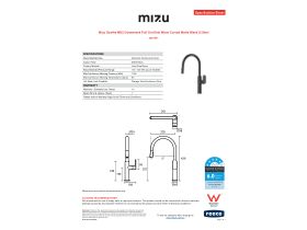 Specification Sheet - Mizu Soothe MK2 Gooseneck Pull Out Sink Mixer Curved Matte Black (5 Star)