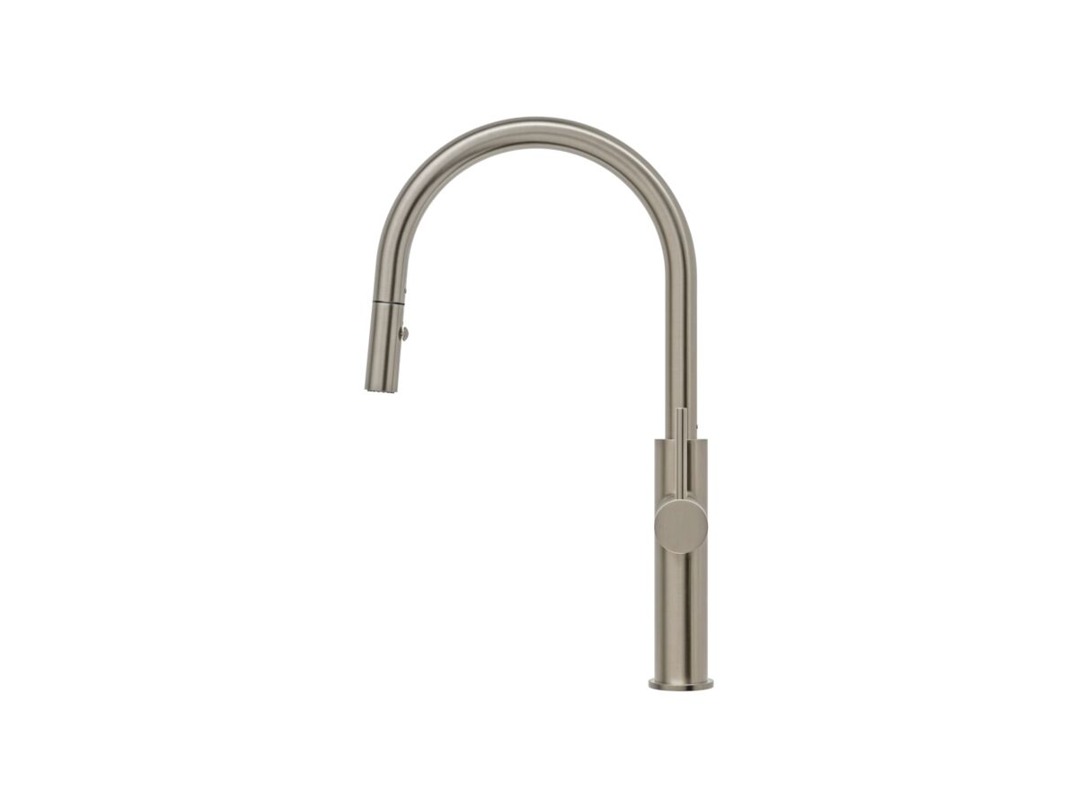 Mizu Drift Pull Out Gooseneck Sink Mixer Curve 2 Function Brushed Nickel (5 Star)