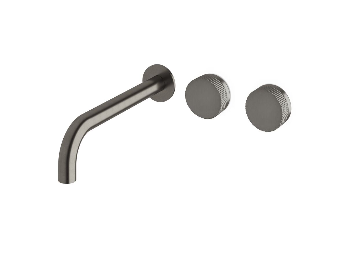 Sussex Pure Wall Bath Hostess System 250mm Right Hand with Linear Textured Handles PVD Brushed Gunmetal