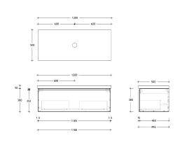 Technical Drawing - Posh Domaine 1200mm Wall Hung Vanity Unit All-Drawer Single Bowl 50mm Top