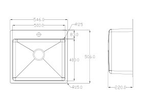 Memo Hugo Extended Single Bowl Sink 1 Taphole Stainless Steel