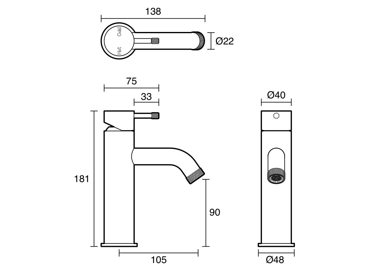 Technical Drawing - Sussex Scala Nova Basin Mixer Curved (5 Star) Lead Free