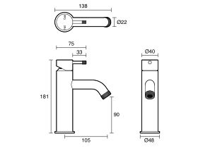 Technical Drawing - Sussex Scala Nova Basin Mixer Curved (5 Star) Lead Free
