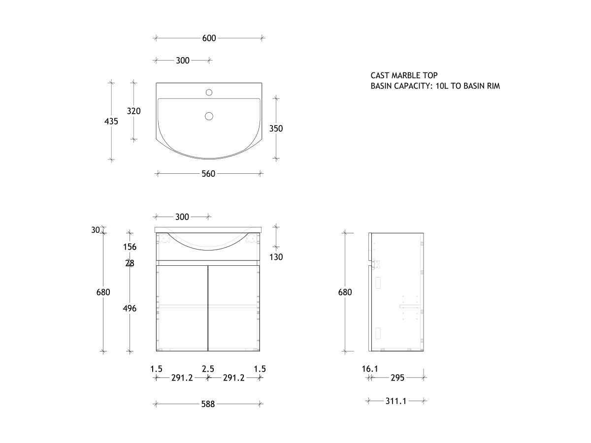 Posh Domaine Semi-Recessed 600 Wall Hung Cast Marble