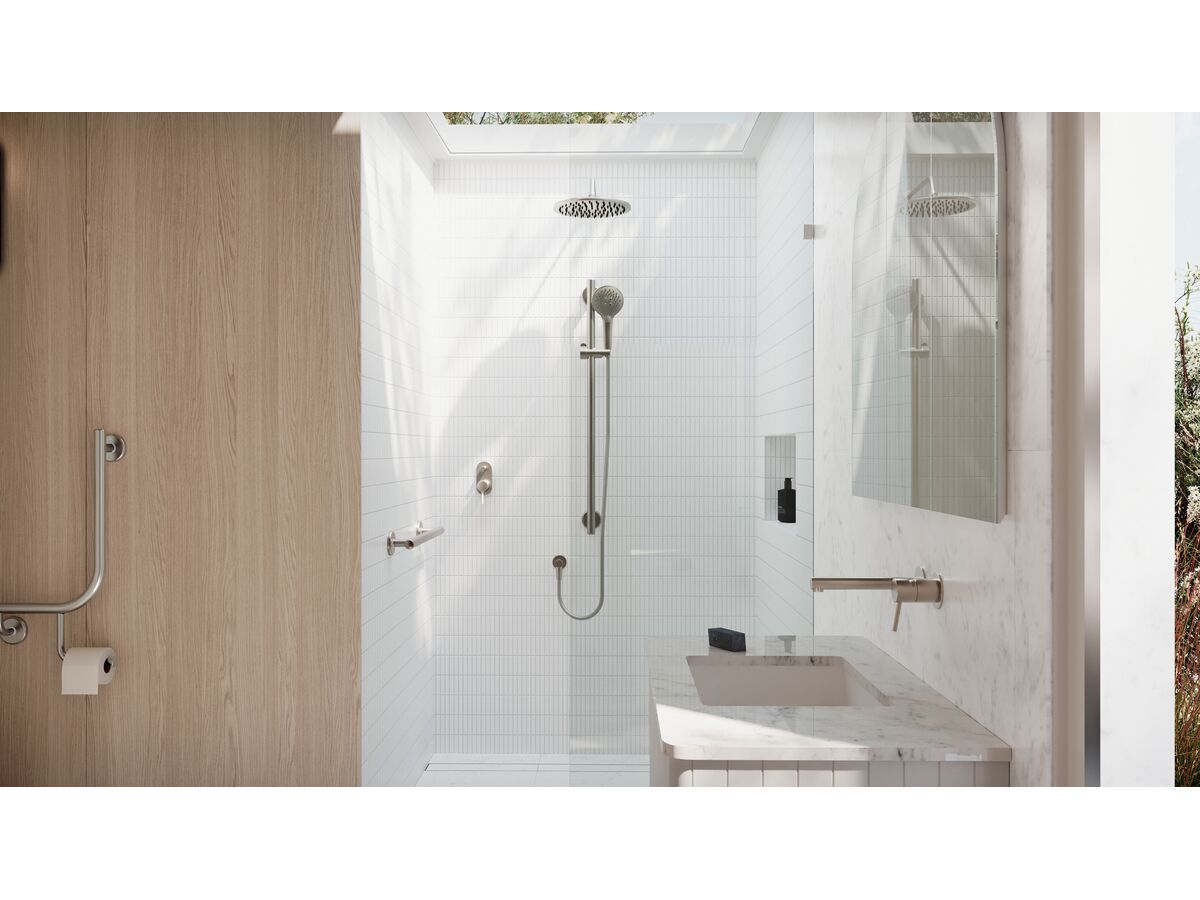 In Situ - Mizu Commercial Bathroom - Independent Straight Handshower Grab Rail Kit 3 function - Brushed Nickel