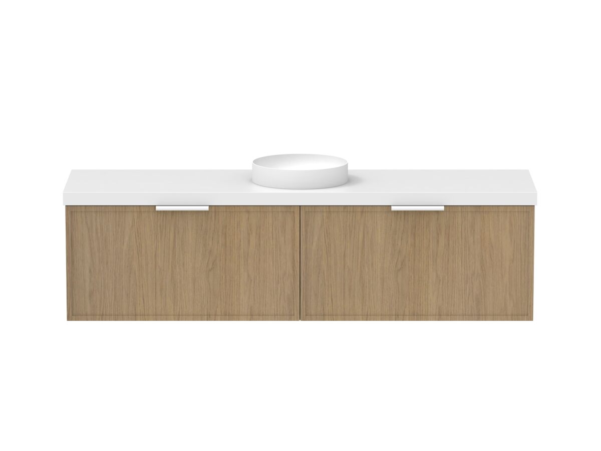 Supporting Image - Kado Lux Slim All Drawer 1800mm Wall Hung Vanity with Centre Basin 50mm Top Boston Oak