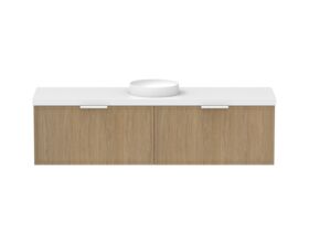 Supporting Image - Kado Lux Slim All Drawer 1800mm Wall Hung Vanity with Centre Basin 50mm Top Boston Oak