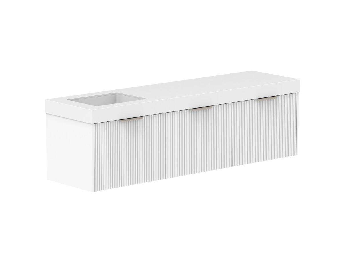 Supporting Image 2- Kado Neue Fluted Square All Drawer 1800mm Wall Hung Vanity with Left Hand Basin 90mm Top Ultra White