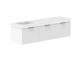 Supporting Image 2- Kado Neue Fluted Square All Drawer 1800mm Wall Hung Vanity with Left Hand Basin 90mm Top Ultra White