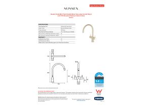 Specification Sheet - Sussex Scala Mini Twin Handle Mixer Tap Large Curved Spout LUX PVD Brushed Platinum Gold (5 Star)
