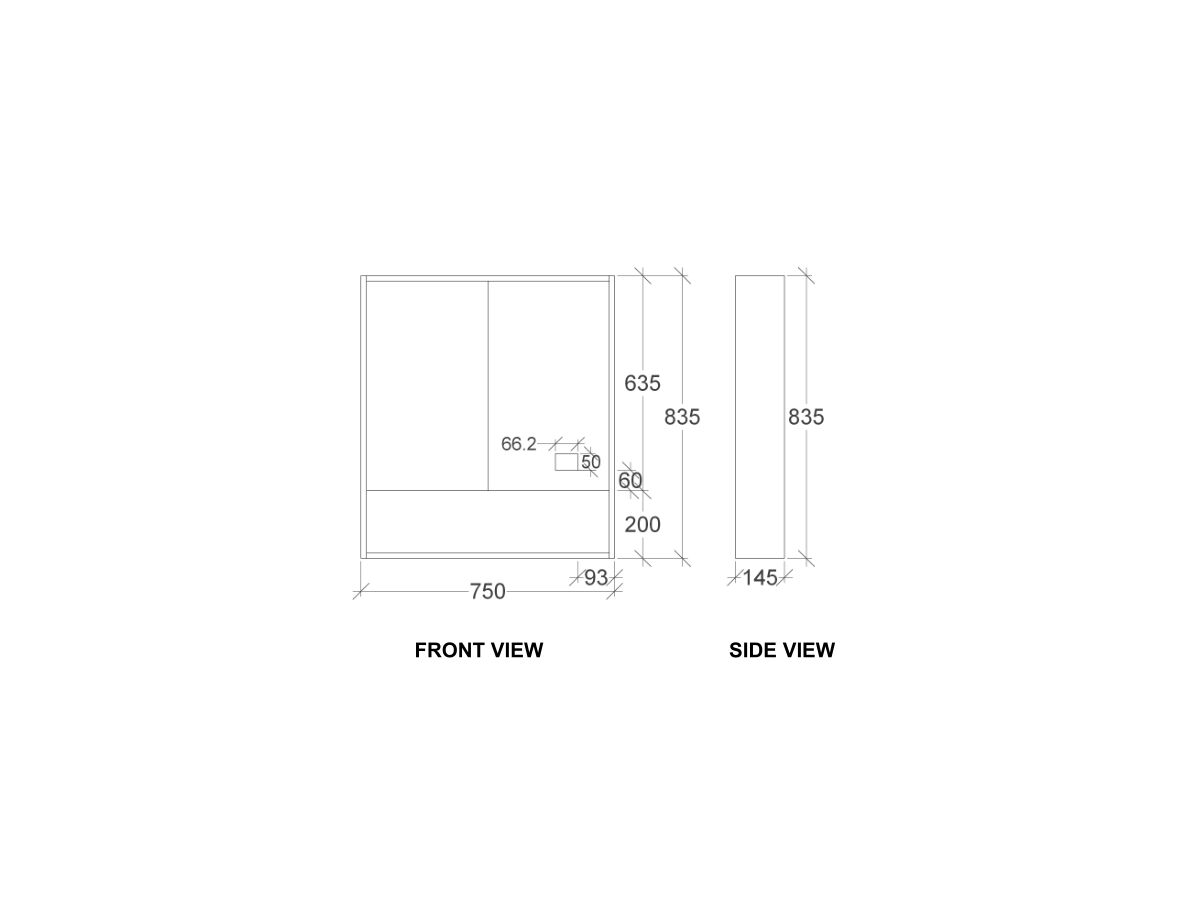 Kado Aspect 750mm Mirror Cabinet Two Doors With Shelf