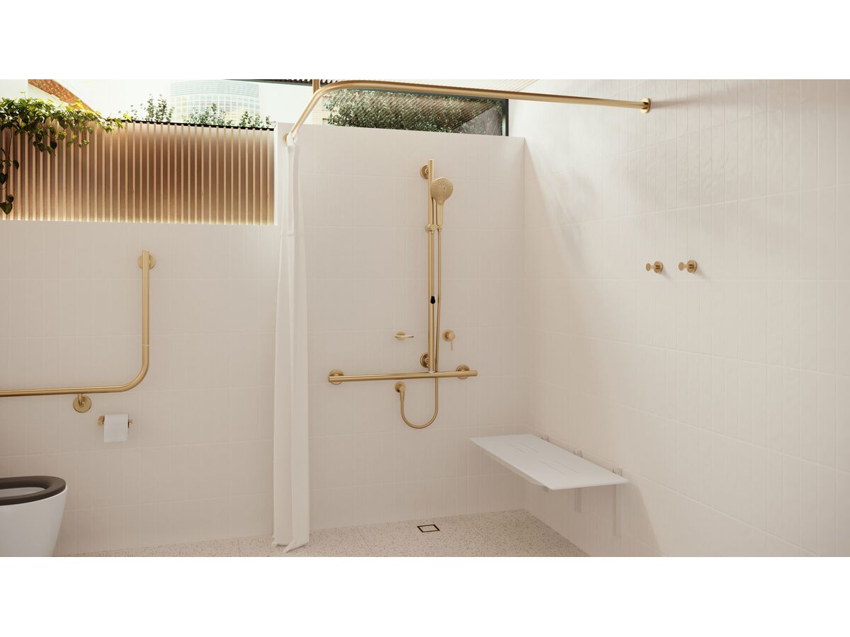 In Situ - Mizu Commercial Bathroom - Shower - 700 x 1100mm T-Shower Modular Grab Rail Kit 3 function with Push Pull -Brushed Brass