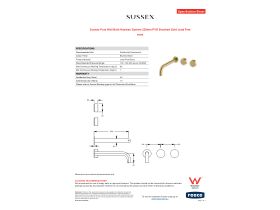 Specification Sheet - Sussex Pure Wall Bath Hostess System 250mm PVD Brushed Gold Lead Free