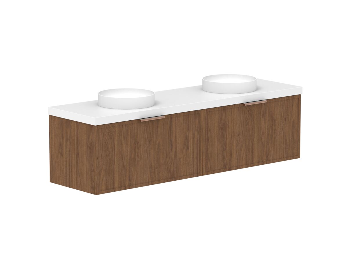 Supporting Image - Kado Lux Slim All Drawer 1800mm Wall Hung Vanity with Double Basin 50mm Top Florentine Walnut