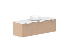 Supporting Image 2- Kado Neue Fluted Square All Drawer 1500mm Wall Hung Vanity with Centre Basin Durasein 12mm Top Blonde Oak