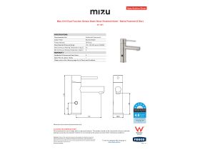 Specification Sheet - Mizu Drift Dual Function Sensor Basin Mixer Brushed Nickel - Mains Powered (6 Star)