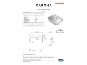 Specification Sheet - Caroma Forma II 500mm Semi Recess Basin Three Tapholes with Overflow Gloss White