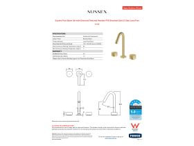 Specification Sheet - Sussex Pure Basin Set with Diamond Textured Handles PVD Brushed Gold (5 Star) Lead Free