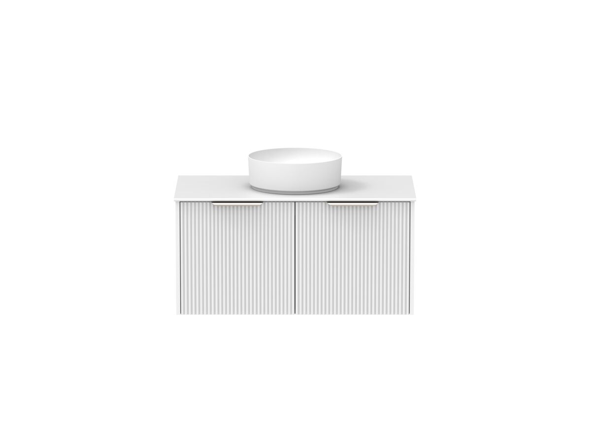 Supporting Image - Kado Neue Fluted Square All Drawer 900mm Wall Hung Vanity with Centre Basin Durasein 12mm Top Ultra White