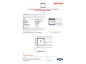 Specification Sheet - Memo Hugo Single Bowl Sink No Taphole Left Hand Bowl with Drainer Stainless Steel V2