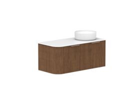 Hero - Kado Neue Fluted Single Curve All Drawer 1050mm Wall Hung Vanity with Right Hand Basin Durasein 12mm Top Florentine Walnut