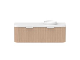 Supporting Image - Kado Neue Fluted Double Curve All Drawer 1500mm Wall Hung Vanity with Right Hand Basin Durasein 50mm Top Blonde Oak