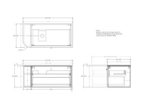 Technical Drawing - Kado Era Single Curve All Drawer 1050mm Wall Hung Vanity with Left Hand Basin 20mm Top