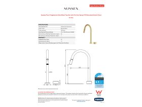 Specification Sheet - Sussex Pure Progressive Sink Mixer Tap Set with Pull Out Spray PVD Brushed Gold (4 Star)