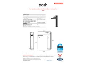 Specification Sheet - Posh Solus Extended Basin Mixer Tap Matte Black (5 Star) Lead Free
