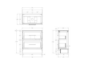 Technical Drawing - Kado Lux Ensuite All Drawer Twin 750mm Floor Mount Centre Basin 20mm Top
